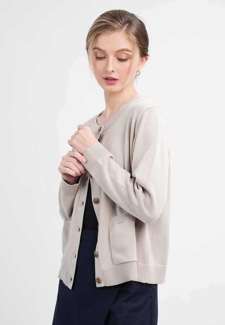 Liana Essential Knit Crewneck Cardigan with Pockets