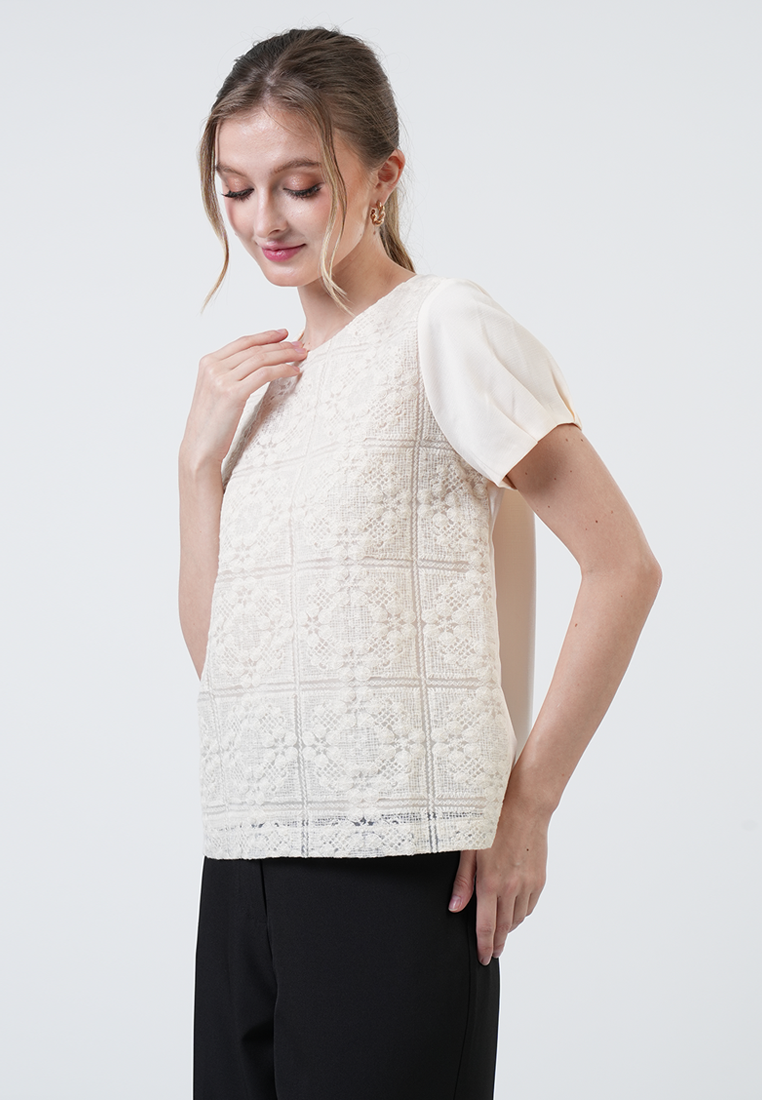 Cecilia Lace Front Short Sleeve Top