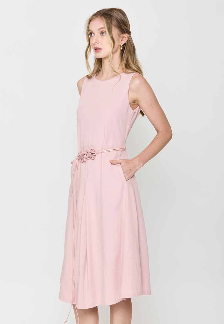 Ayleen Sleeveless Dress with Flower Belt