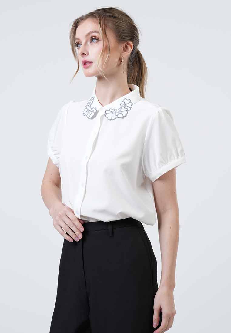 Elara Scallop Collar Embroidered Top