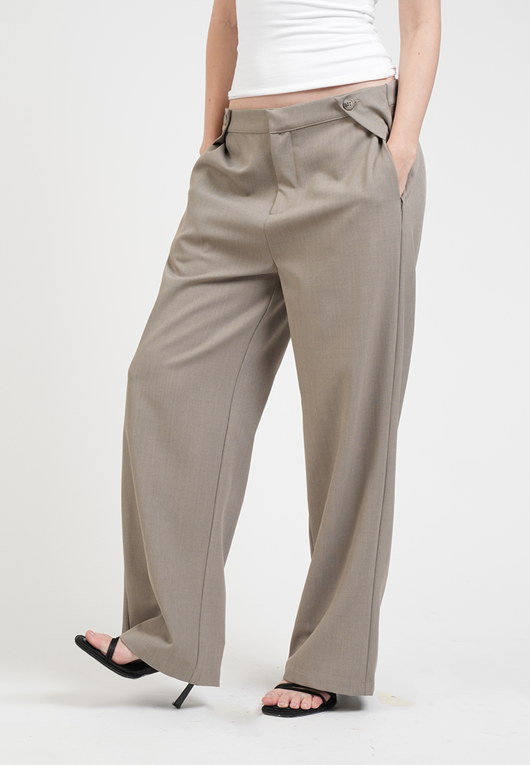 Charlie Button-Accent Straight Pants
