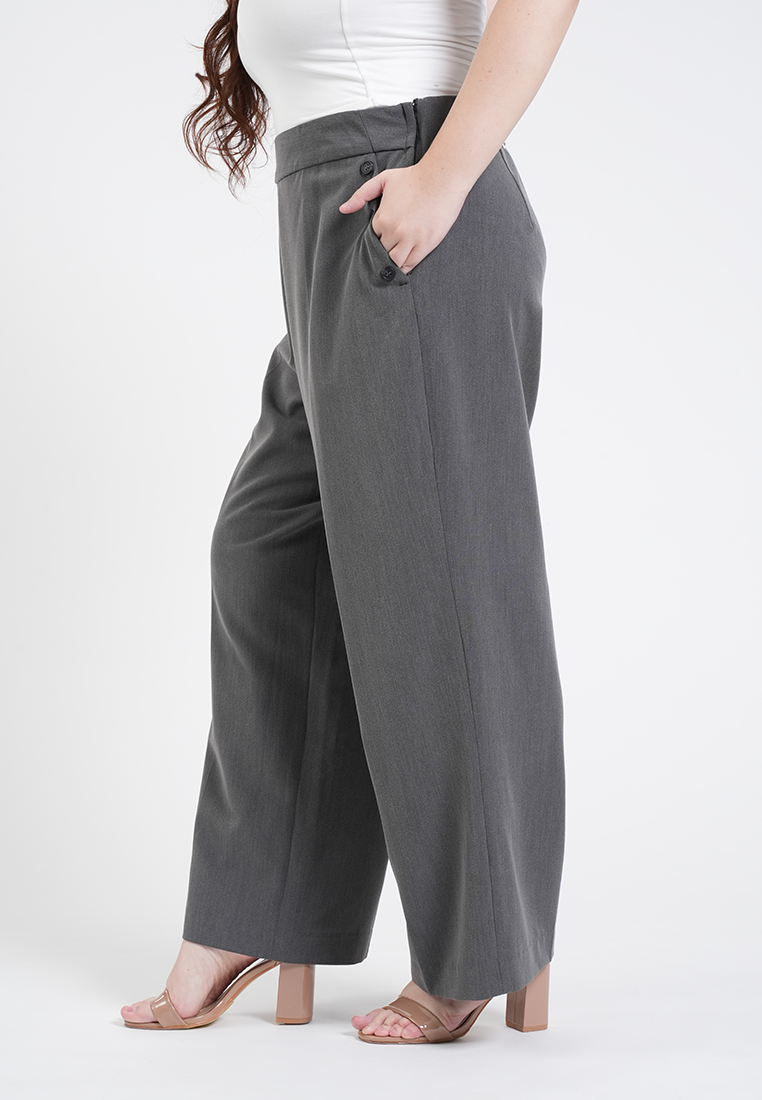 Milly Plus Size Vivienne Side-Button Wide-Leg Trousers