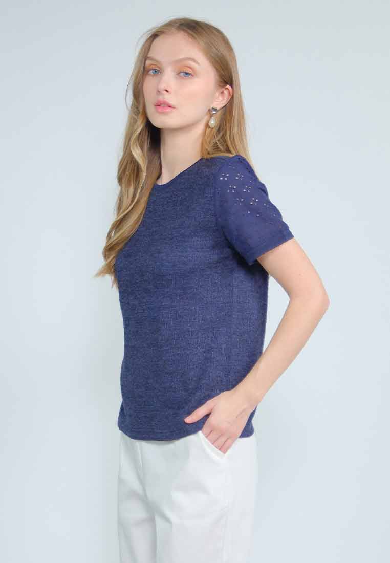 Rubie Knitted Top with Cotton Eyelet Sleeves