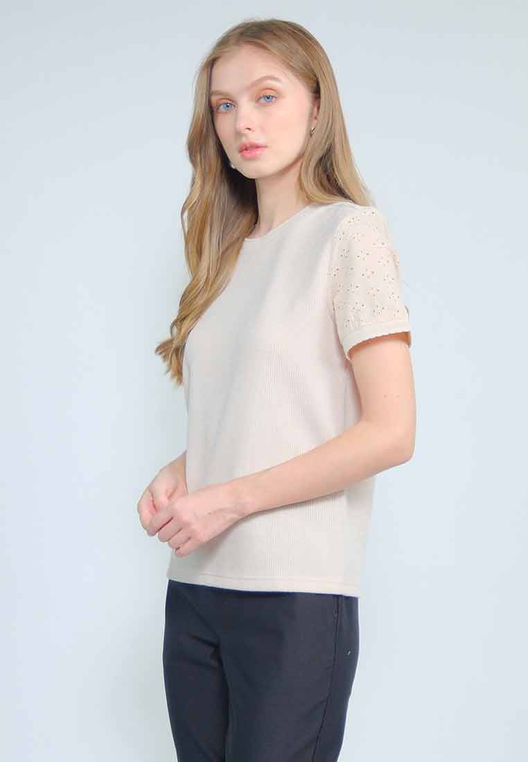 Rubie Knitted Top with Cotton Eyelet Sleeves