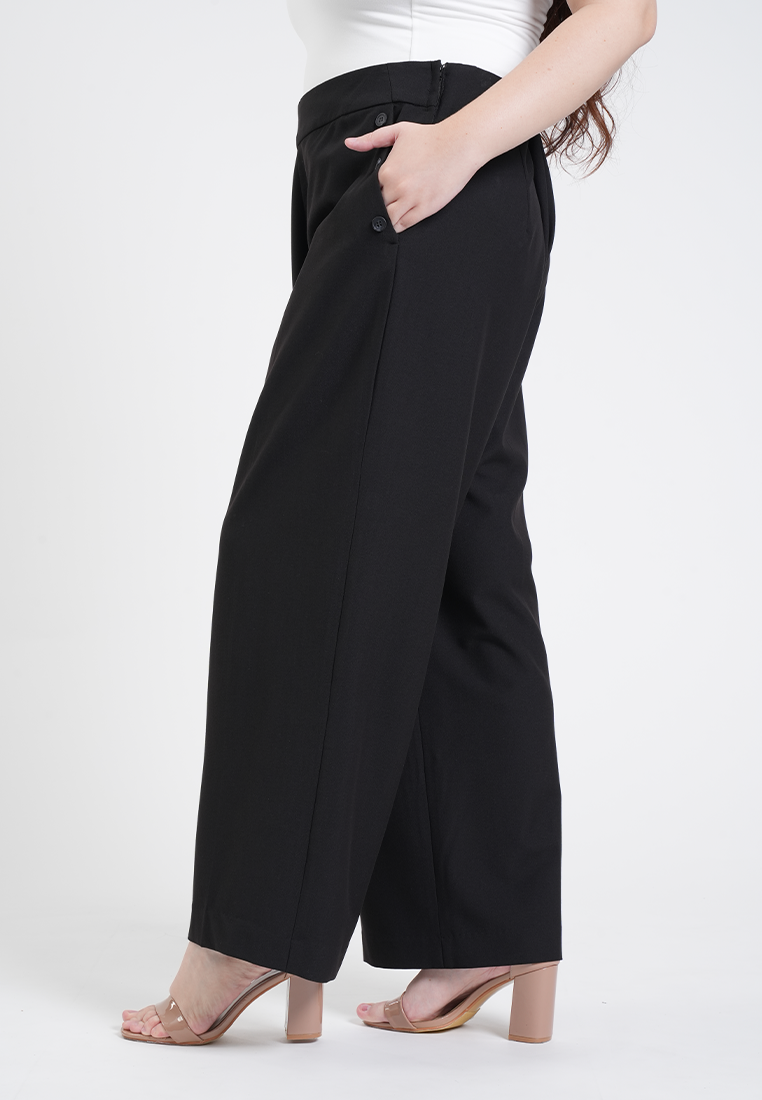 Milly Plus Size Vivienne Side-Button Wide-Leg Trousers