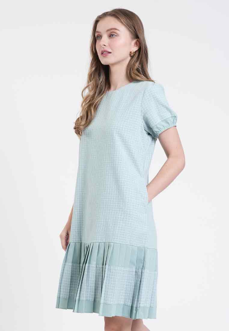 Lyca Grid Pleated Sheath Dress
