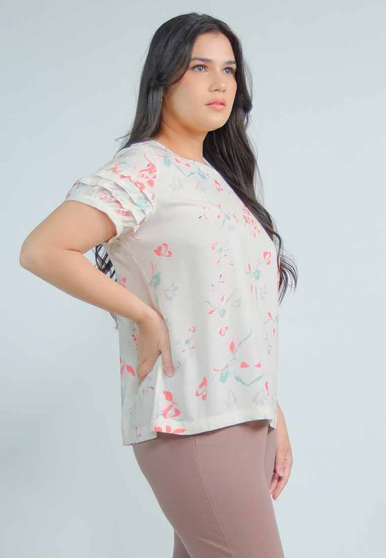 Milly Plus Size Maisie Floral Top with Pleated Sleeves