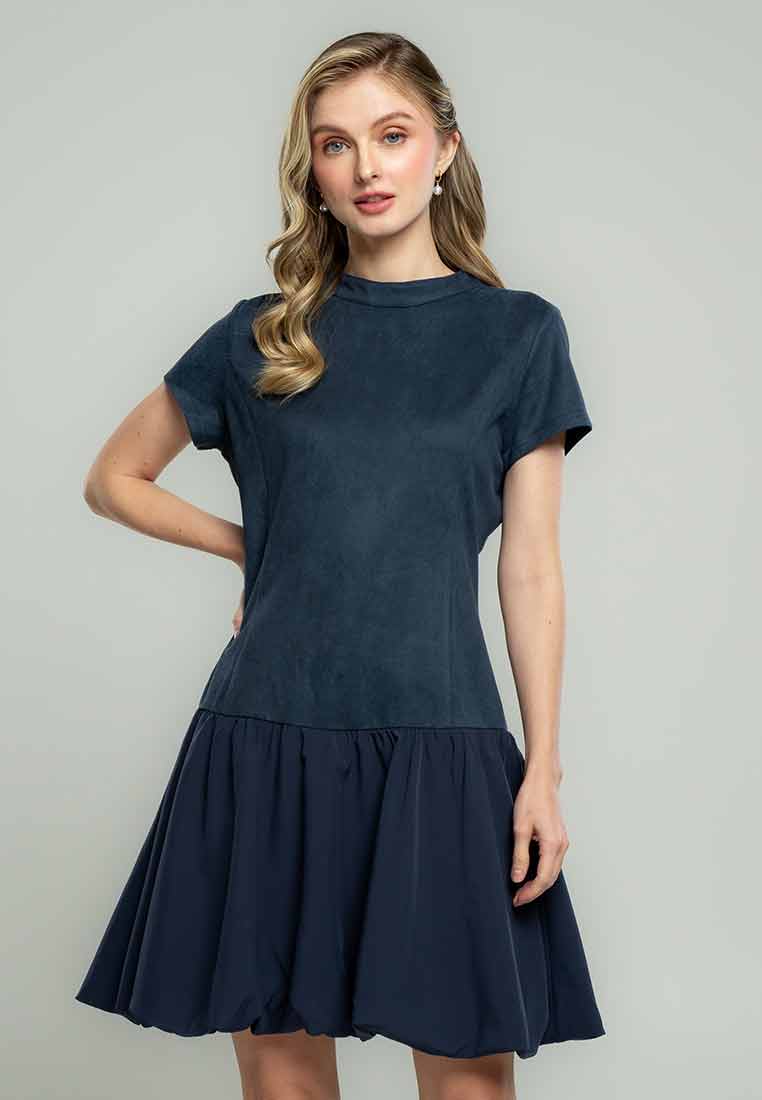 Lillie Short Sleeves A-Line Dress with Bubble Skirt