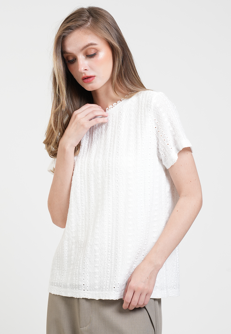 Arrabella Lace Trim Eyelet Top