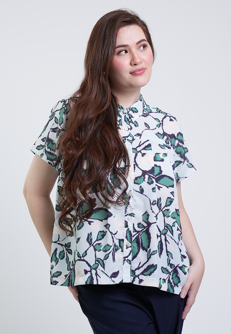 Milly Plus Size Rosa Button-Down Collar Floral Blouse