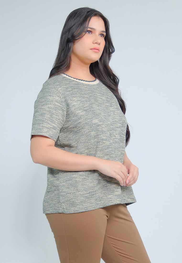 Milly Plus Size Krishna Multicolor Knitted Top with Scallop Ribbing