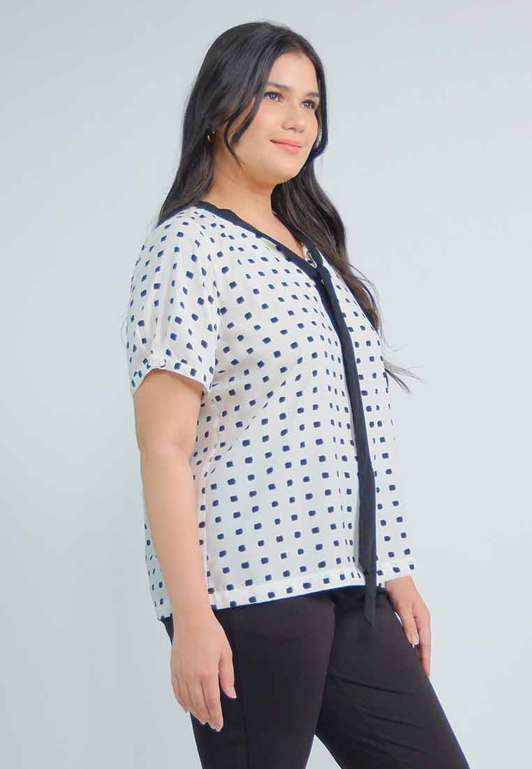 Milly Plus Size Mabel Geometric Print with Ribbon Collar Detail