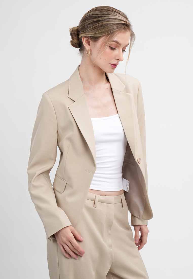 Eirene One-Button Workwear Blazer with Curved Hem
