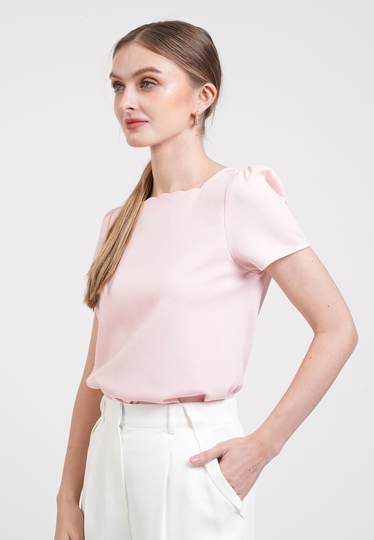 Camille Scalloped Puff-Sleeve Top