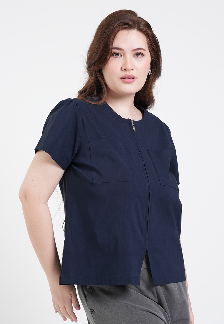 Milly Plus Size Angie Zip-Front Shelly Short Sleeve Top