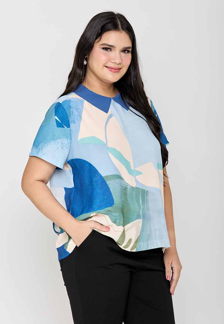 Milly Plus Size Elyara Collared Top Abstract Print