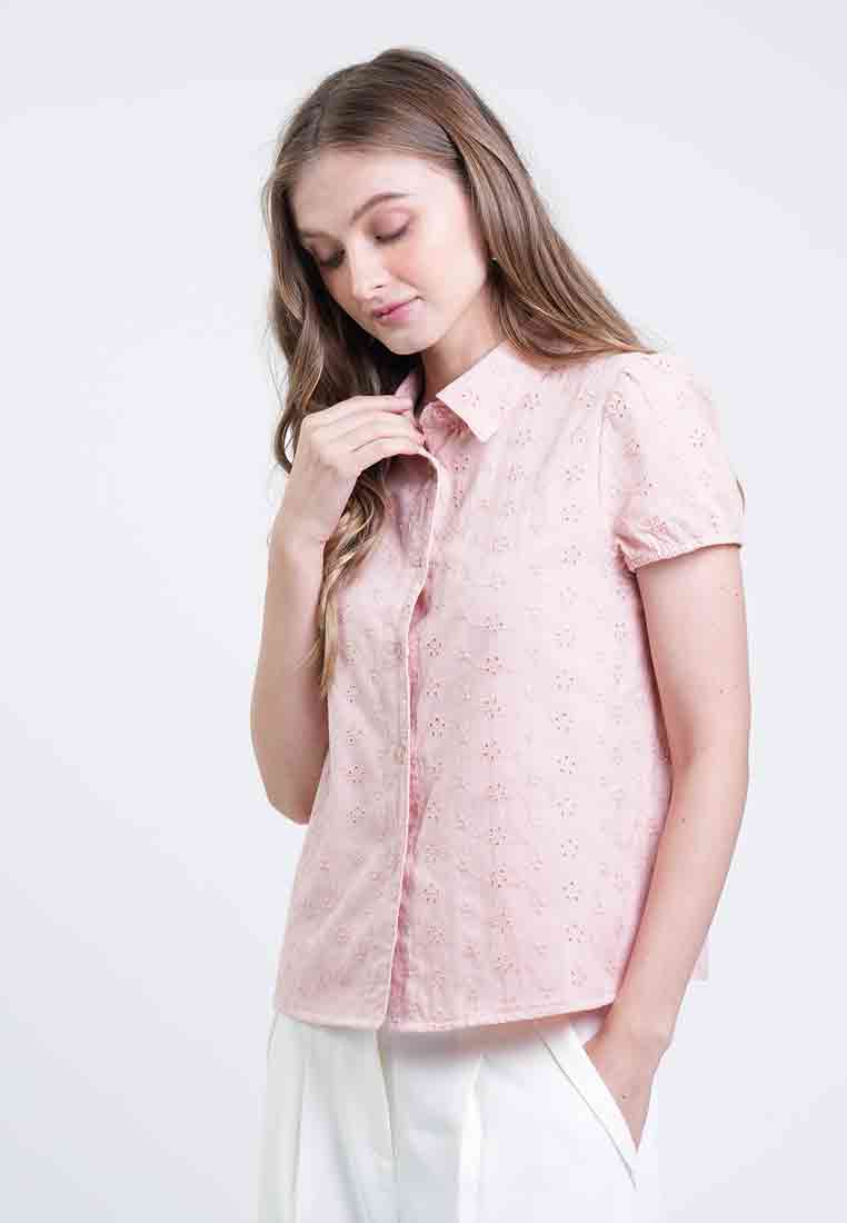 Gia Collared Eyelet Button-Down Top