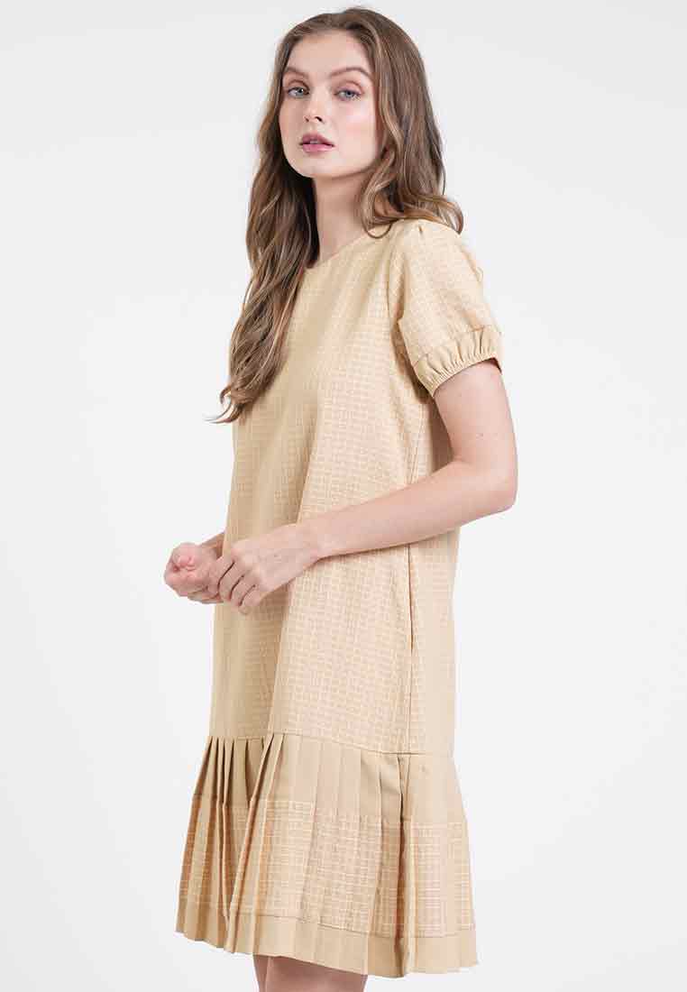 Lyca Grid Pleated Sheath Dress