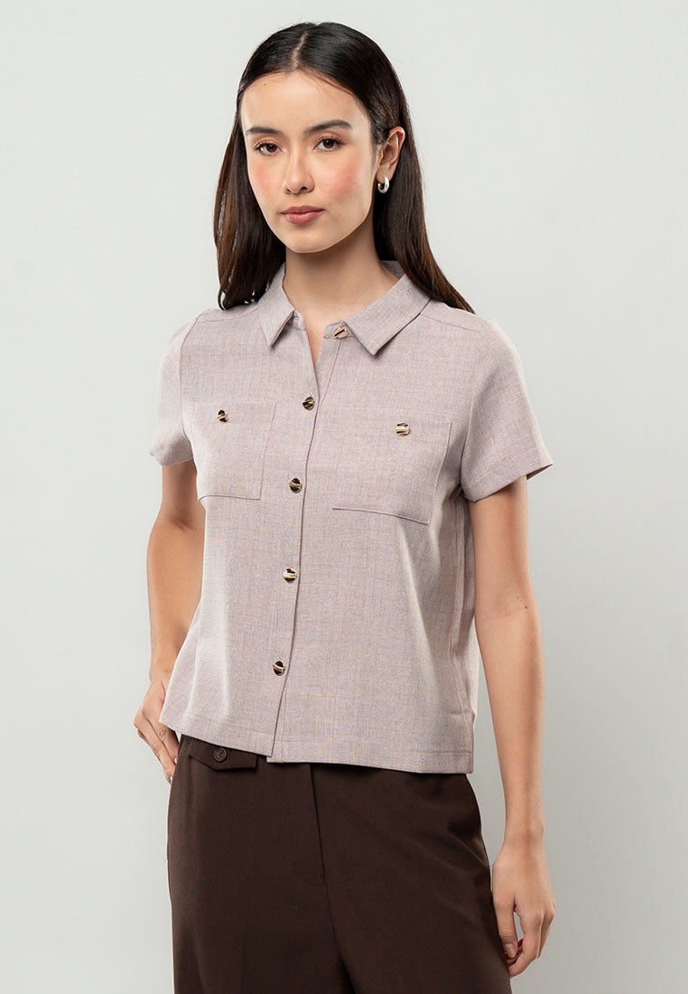 Pippa Pocketed Tweed Short-Sleeve Top