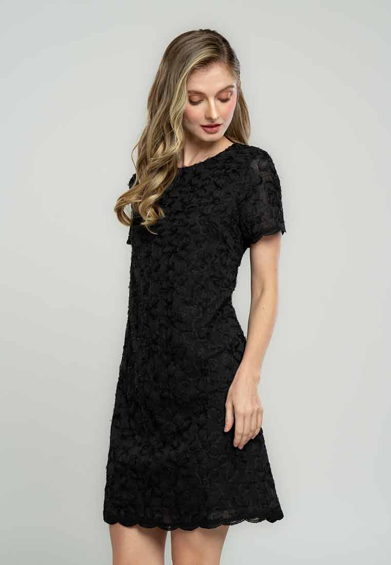 Wrenlee Shift Dress in Embroidered Applique Fabric