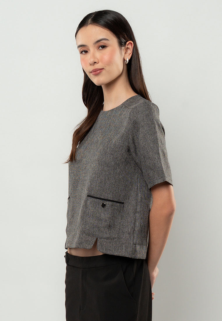 Margot Contrast-Trim Tweed Top