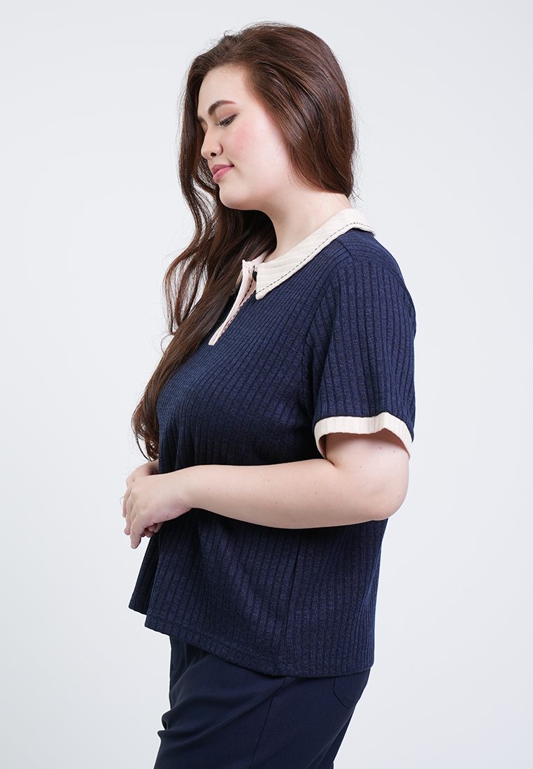 Milly Plus Size Jenna Contrast Collar Knit Top