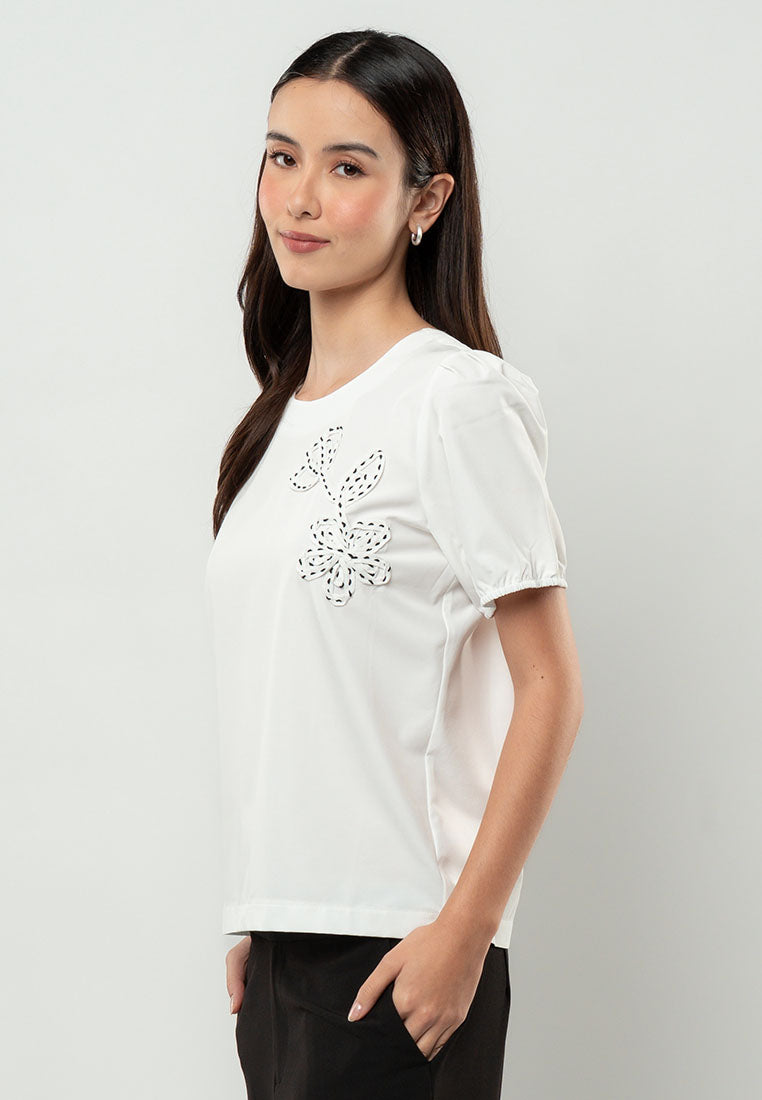 Jenna Floral Appliqué Puff Sleeve Top
