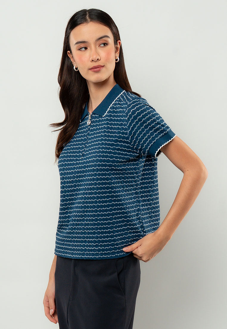 Adie Textured Knit Quarter-Zip Polo Top