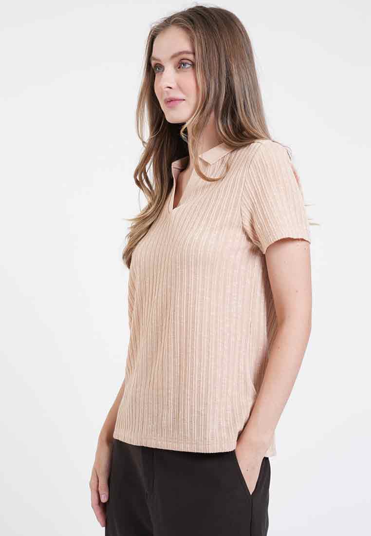 Cara V Neck Ribbed Polo Knit Top