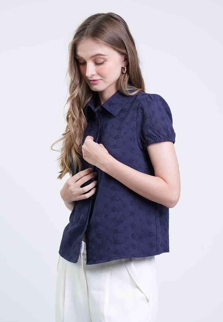 Gia Collared Eyelet Button-Down Top