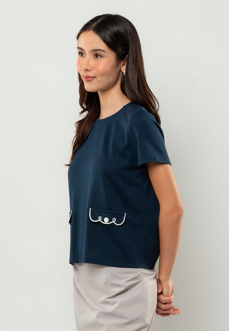Audrey Scallop-Trim Pocket Knit Top