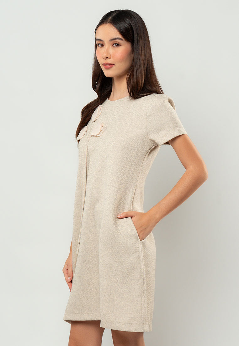 Denise Floral-Appliqué Shift Dress