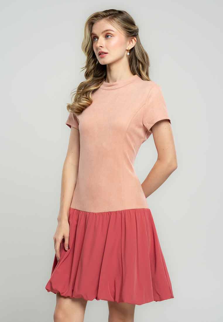 Lillie Short Sleeves A-Line Dress with Bubble Skirt