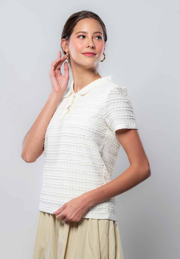 Lucienne Collared Textured Knit Top with Button Front Opening