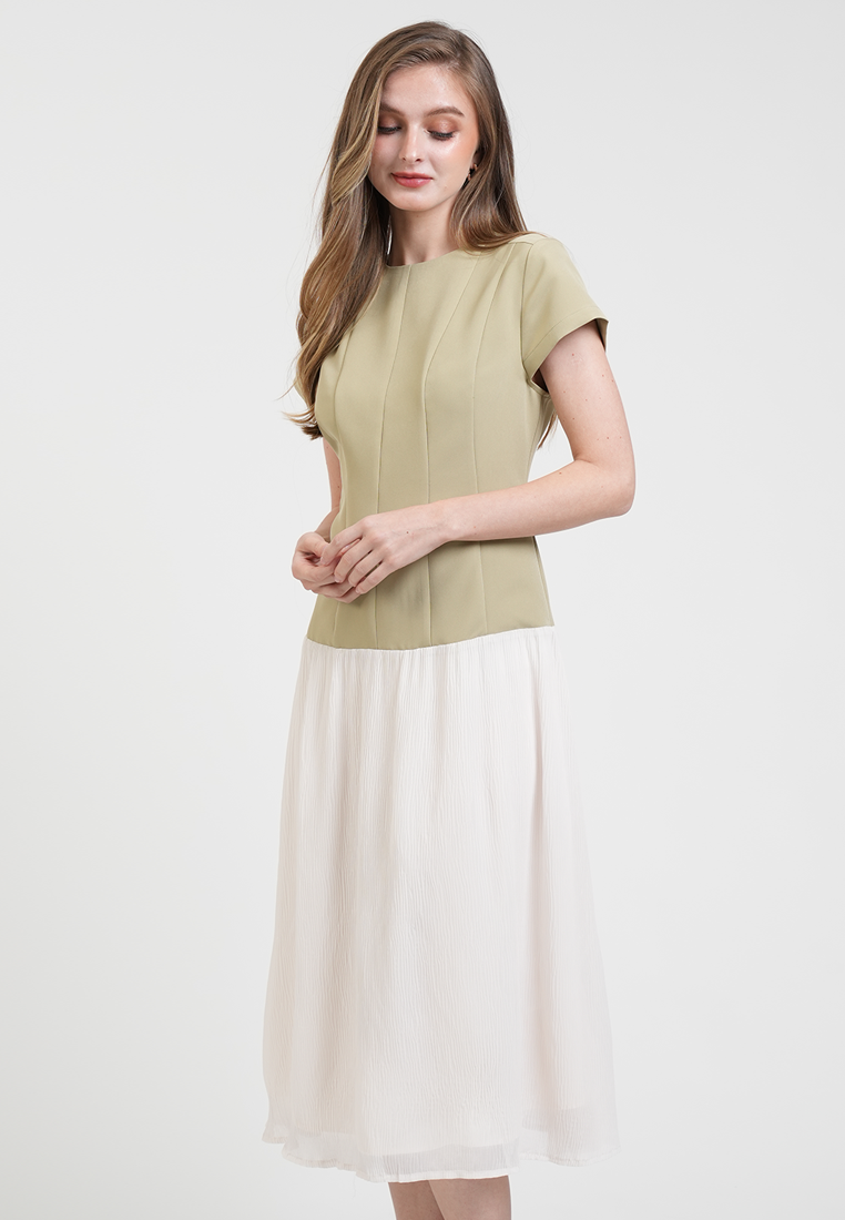 Claudine Structured Two-Tone Midi Dress