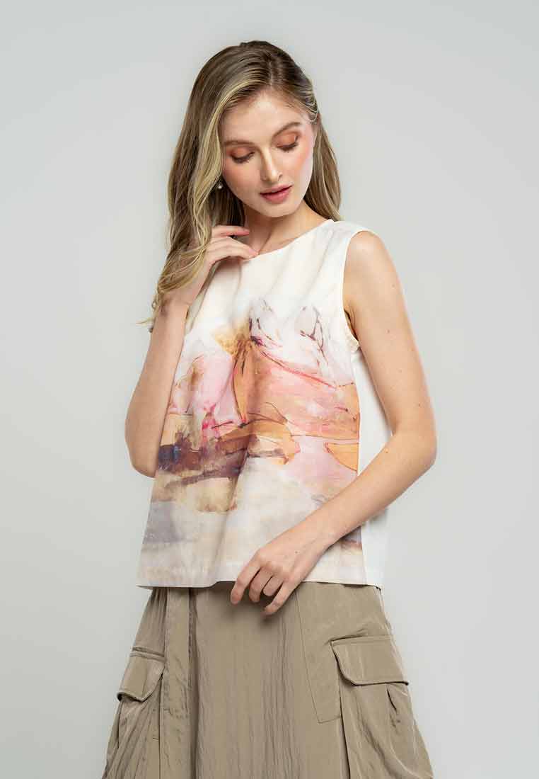 Ryleigh Sleeveless Top in Seascape Print