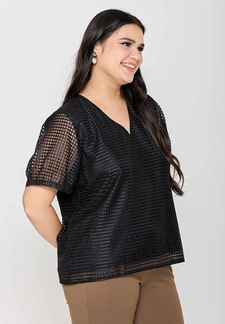 Milly Plus Size Claraine Mesh Grid Top