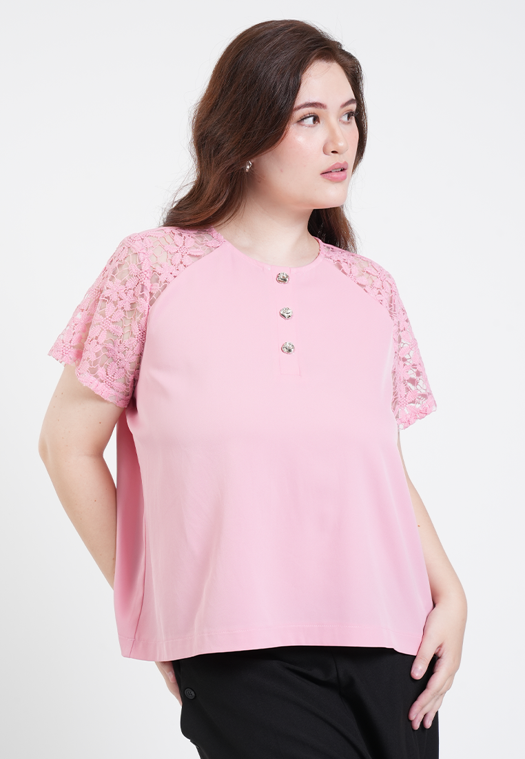 Milly Plus Size Celina Lace Sleeve Collared Top
