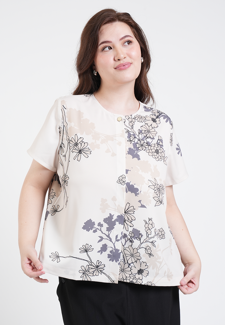 Milly Plus Size Cyrine Floral Button Front Top
