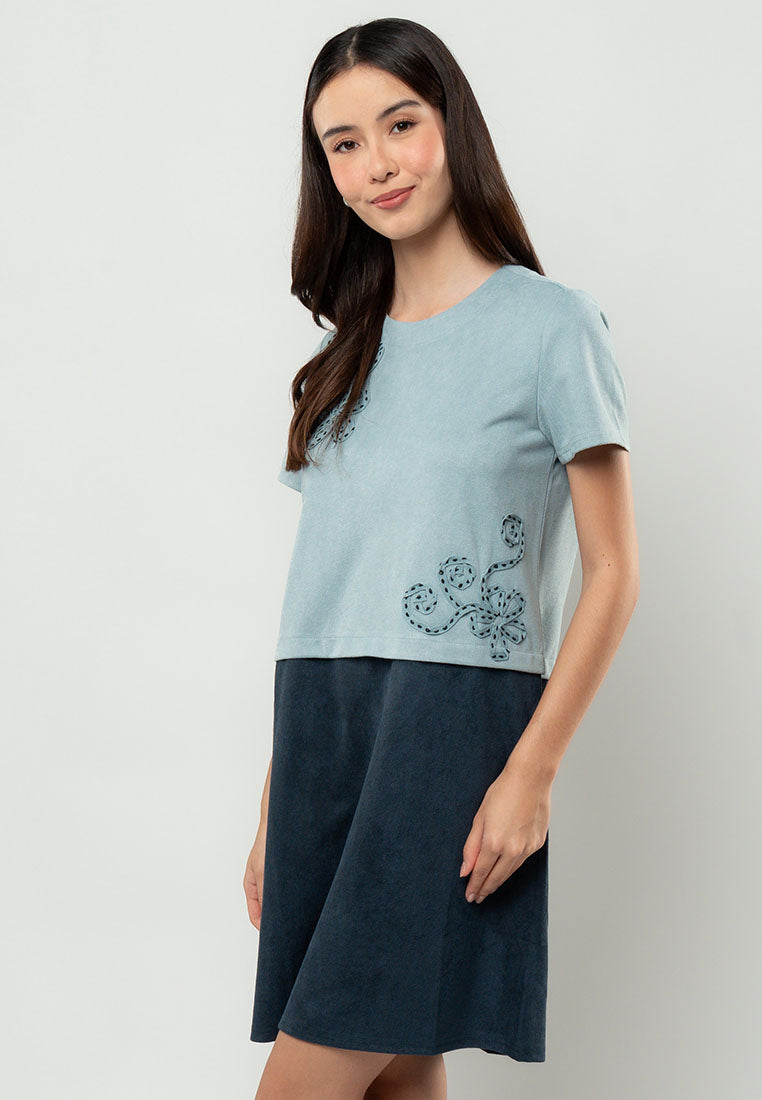 Stella Two-Tone Floral Appliqué Shift Dress