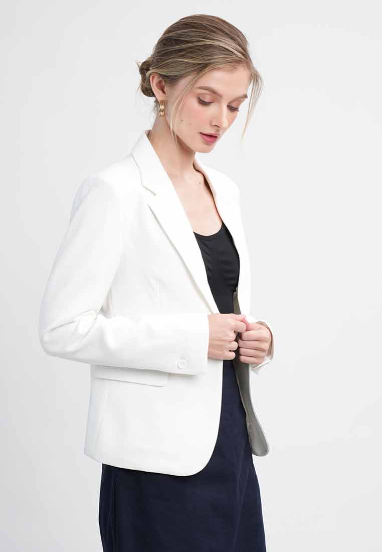Eirene One-Button Workwear Blazer with Curved Hem