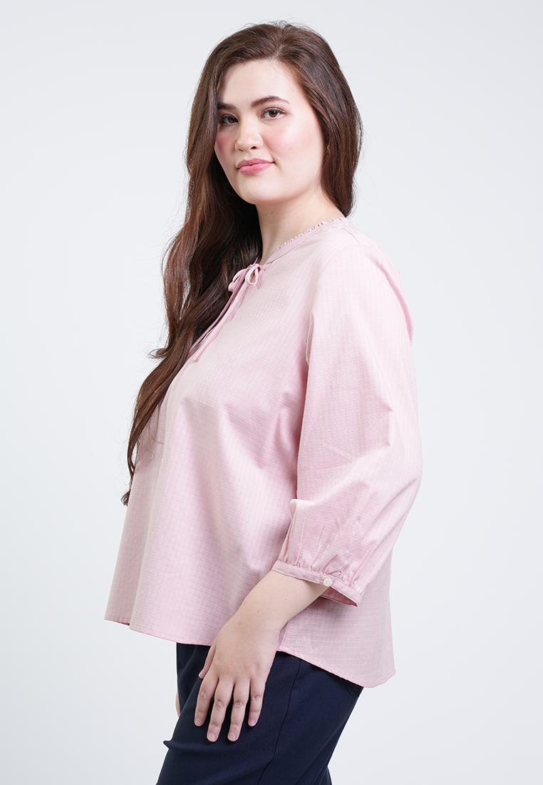 Milly Plus Size Ophelia Three-Quarter Sleeve Tie-Neck Blouse
