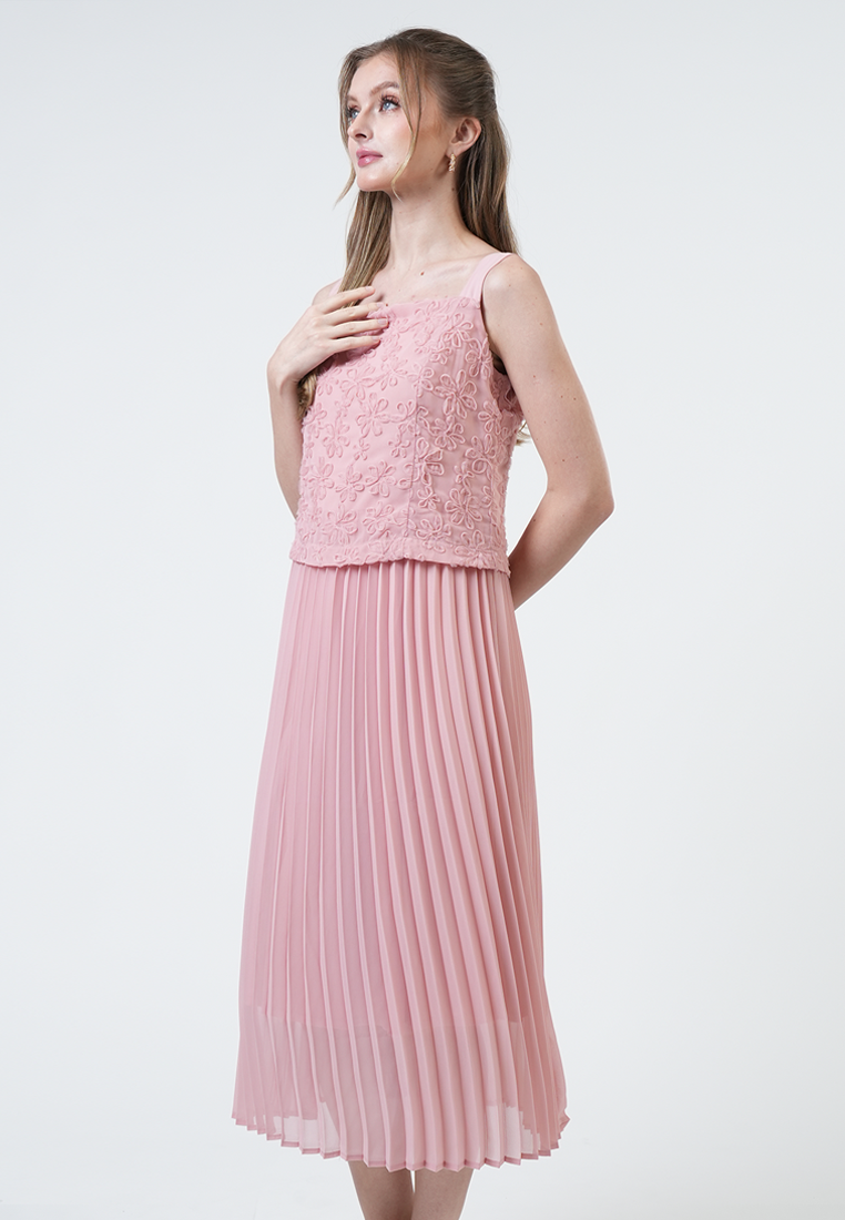 Daphne Lace Bodice Pleated Midi Dress