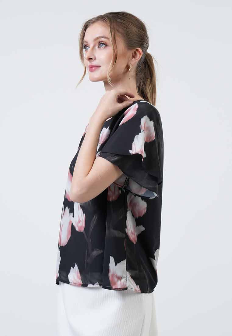 Ivy Tulip Print Double-Flutter Top