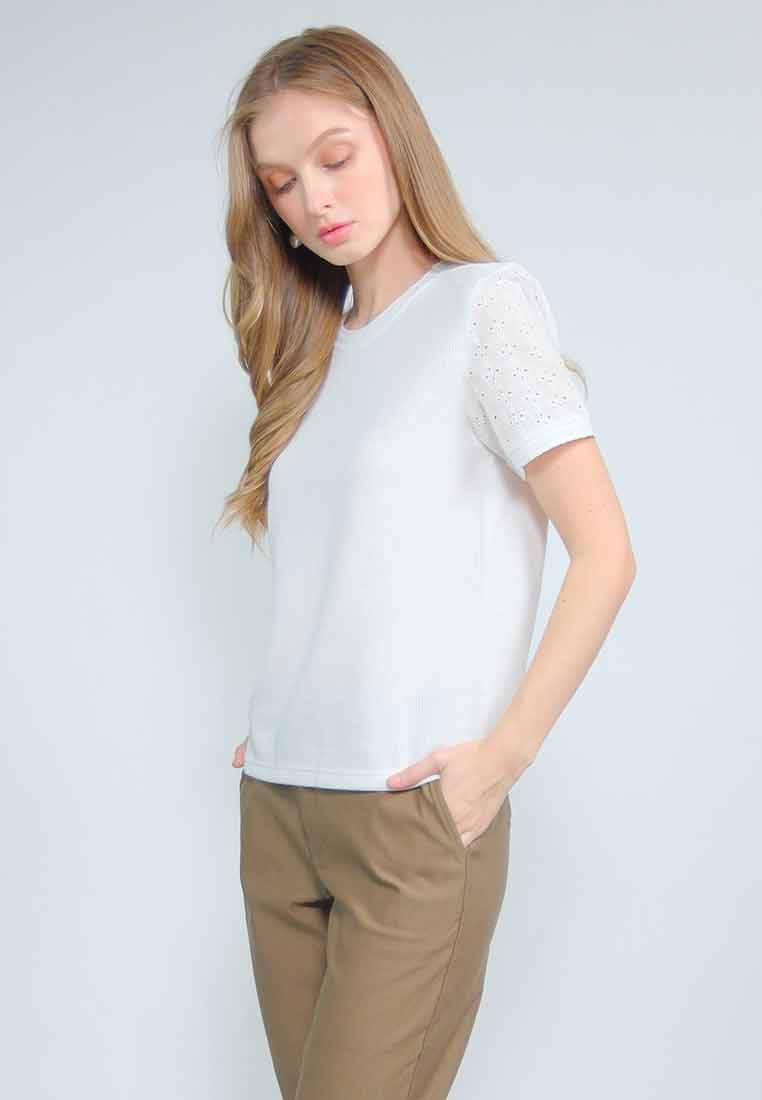 Rubie Knitted Top with Cotton Eyelet Sleeves