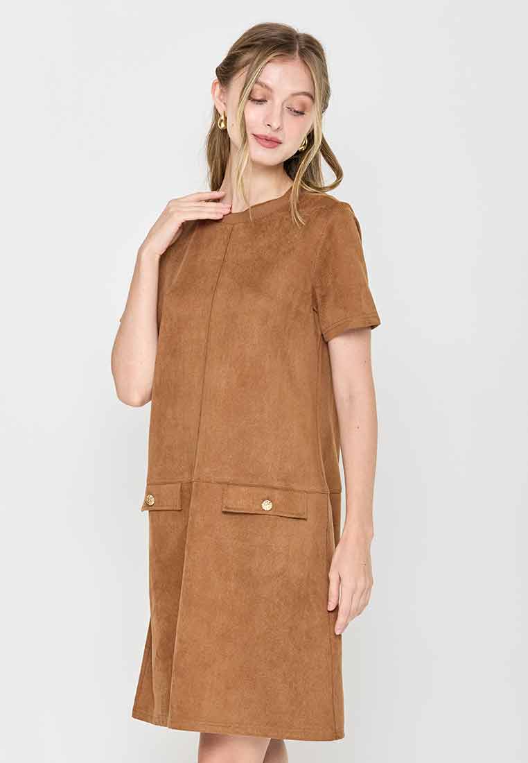 Ramona Shift Dress with Neckline Ribbing
