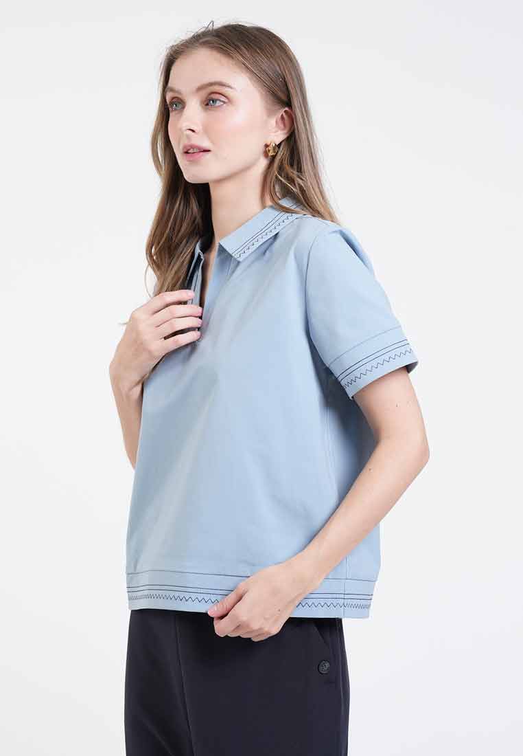 Camila Embroidered V-Neck Collar Top