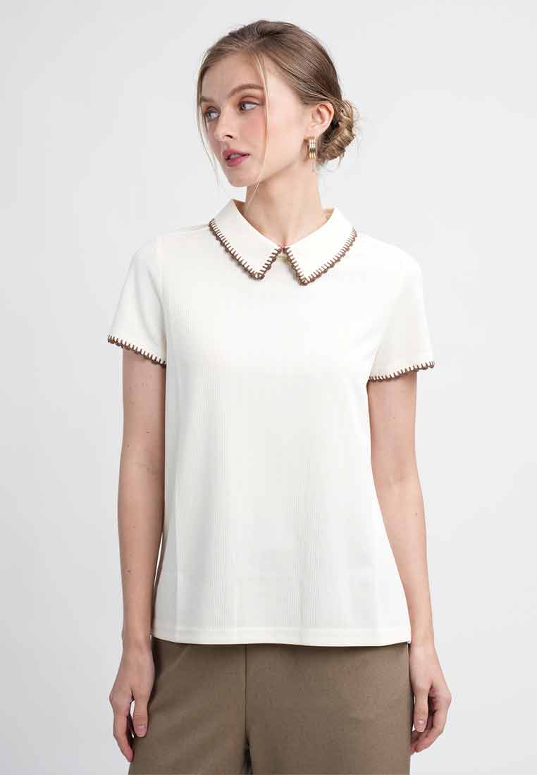 Marlene Textured Tee With Contrast Scallop