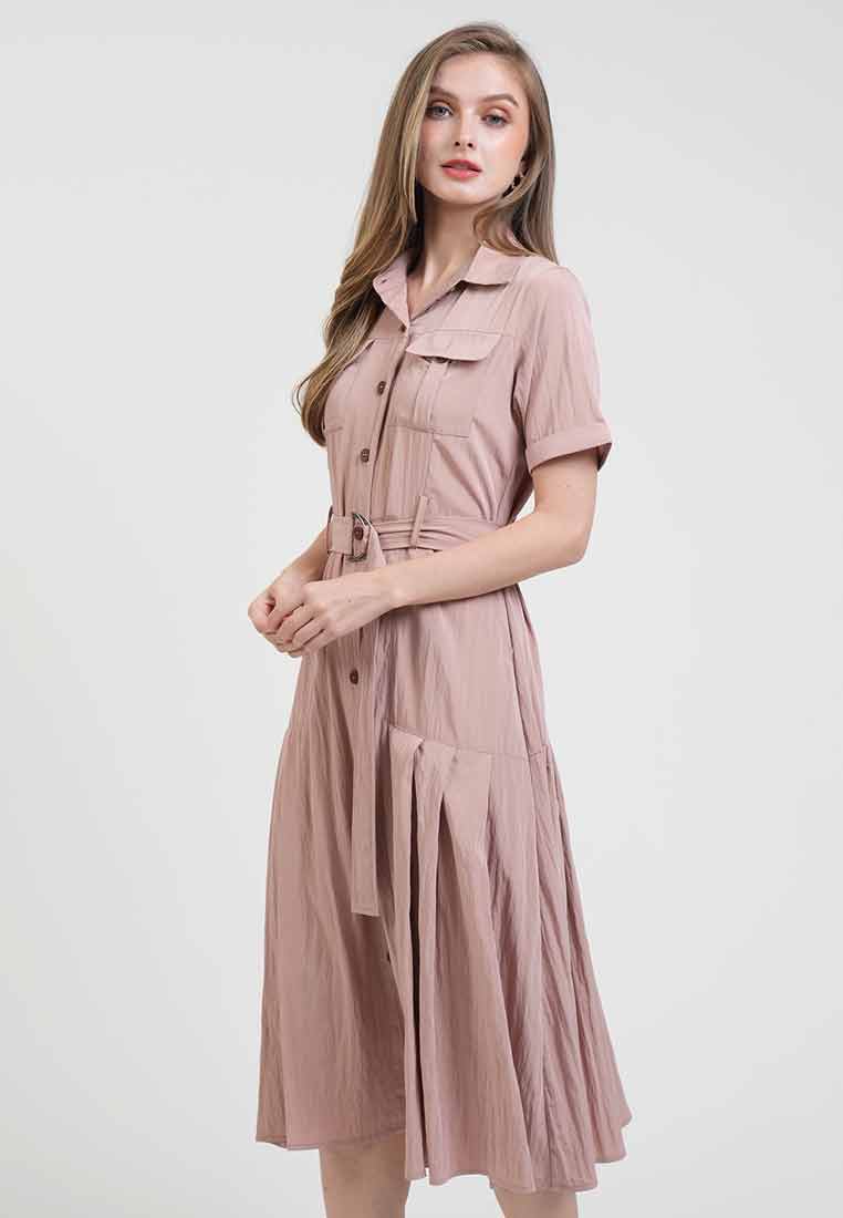 Daphne Button-Down Midi Dress with Belt