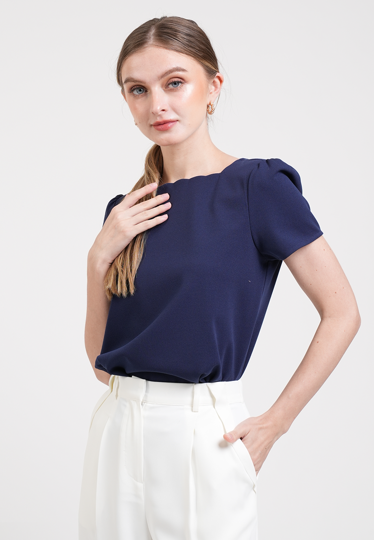Camille Scalloped Puff-Sleeve Top